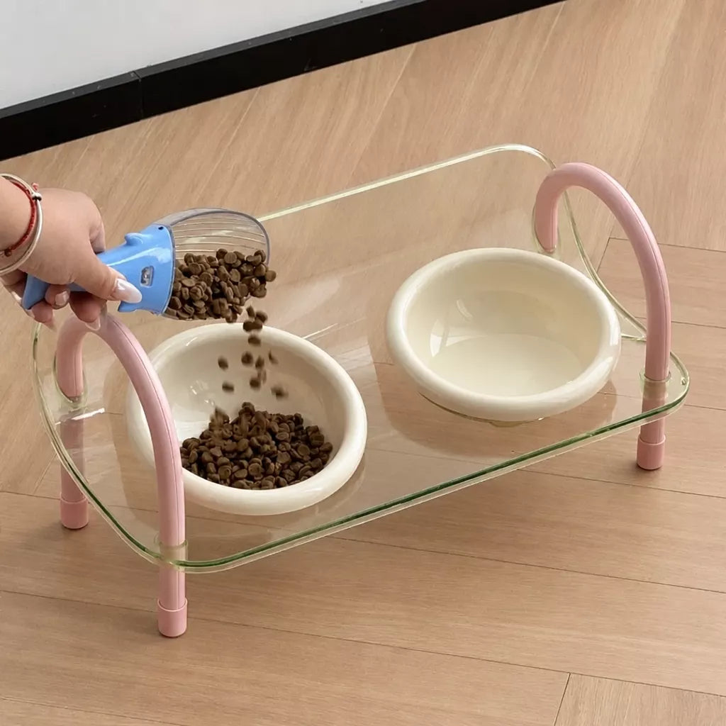 Ceramic Double-Bowl Slow Feeder Set for Pets