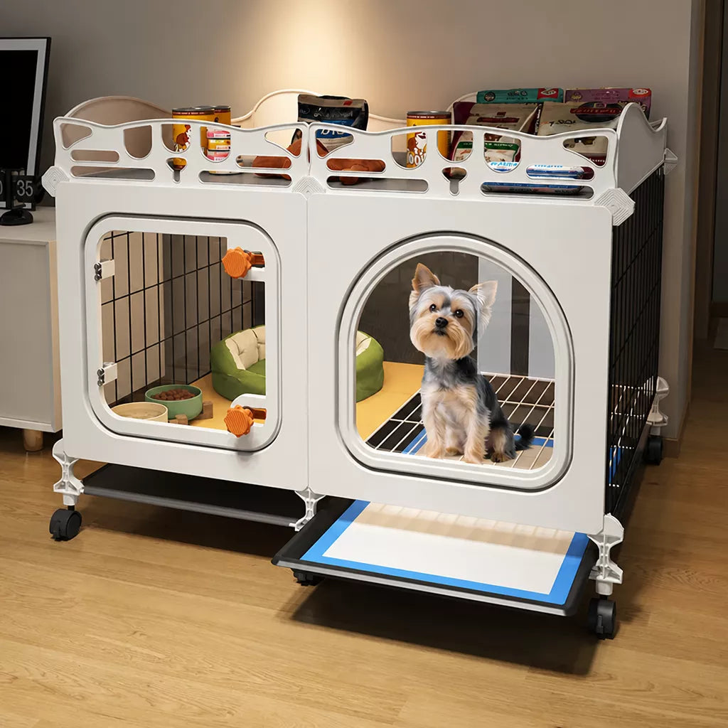 Indoor Dog Crate with Toilet Tray and Separate Living Area