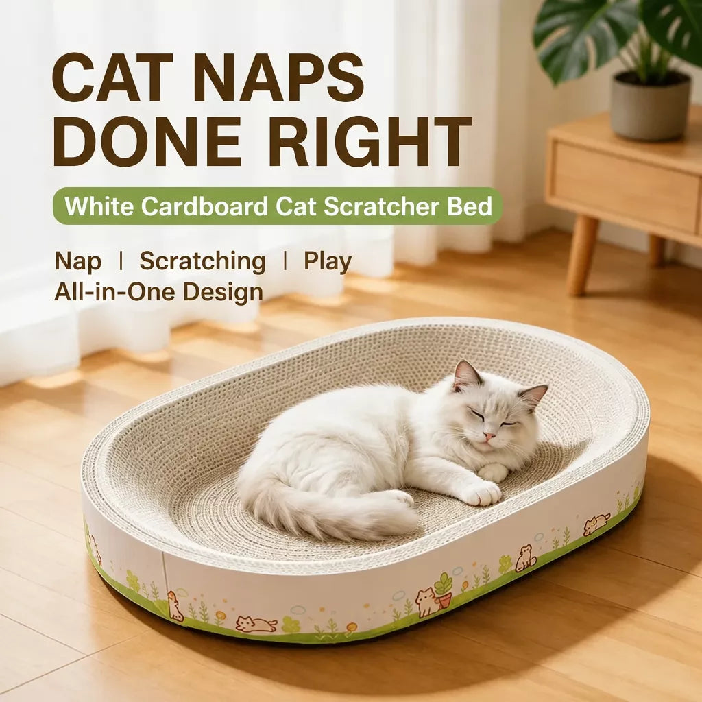 Large Oval Cat Scratcher Lounger with Built-In Cat Bed