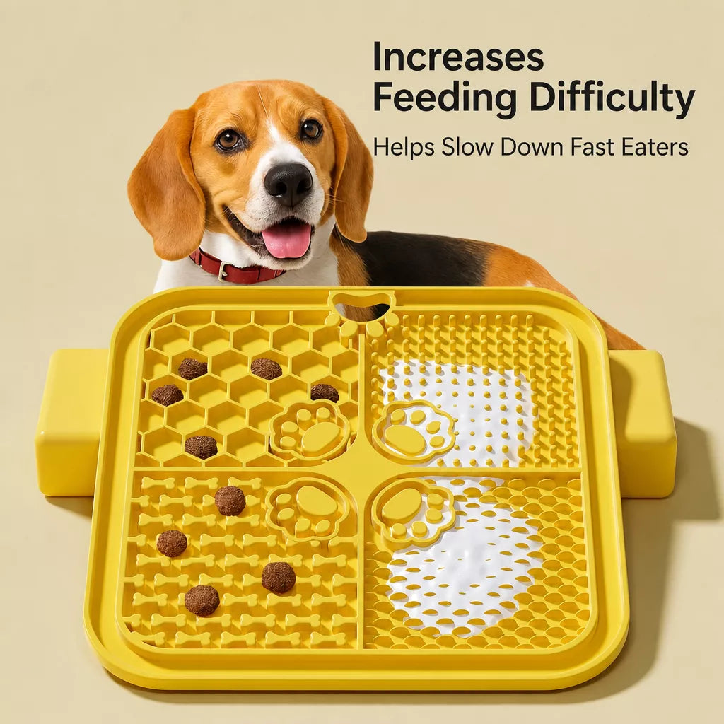 4-Compartment Silicone Lick Mat for Dogs with Scraper, 7.9 × 7.9 in