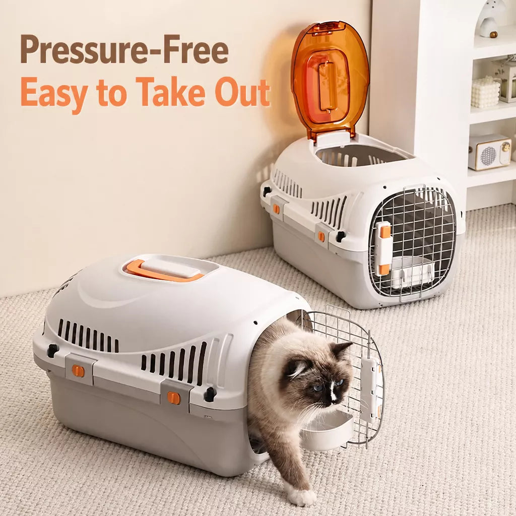 Portable Ventilated Plastic Pet Carrier for Small Dogs and Cats