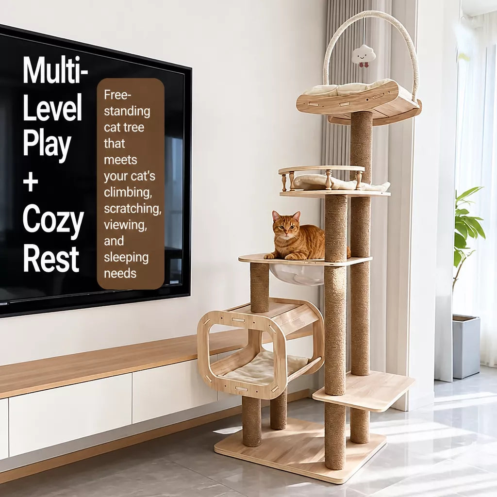 Cat Tree with Enclosed Cat House and Scratching Post