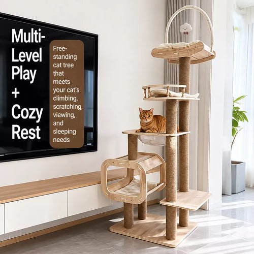 Cat Tree with Enclosed Cat House and Scratching Post