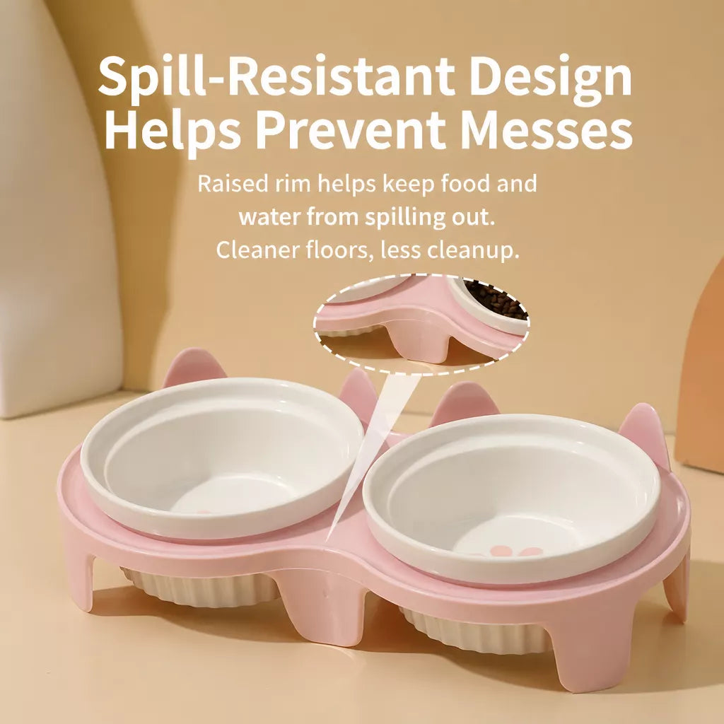 Elevated Pet Bowl Stand with Double Ceramic Bowls
