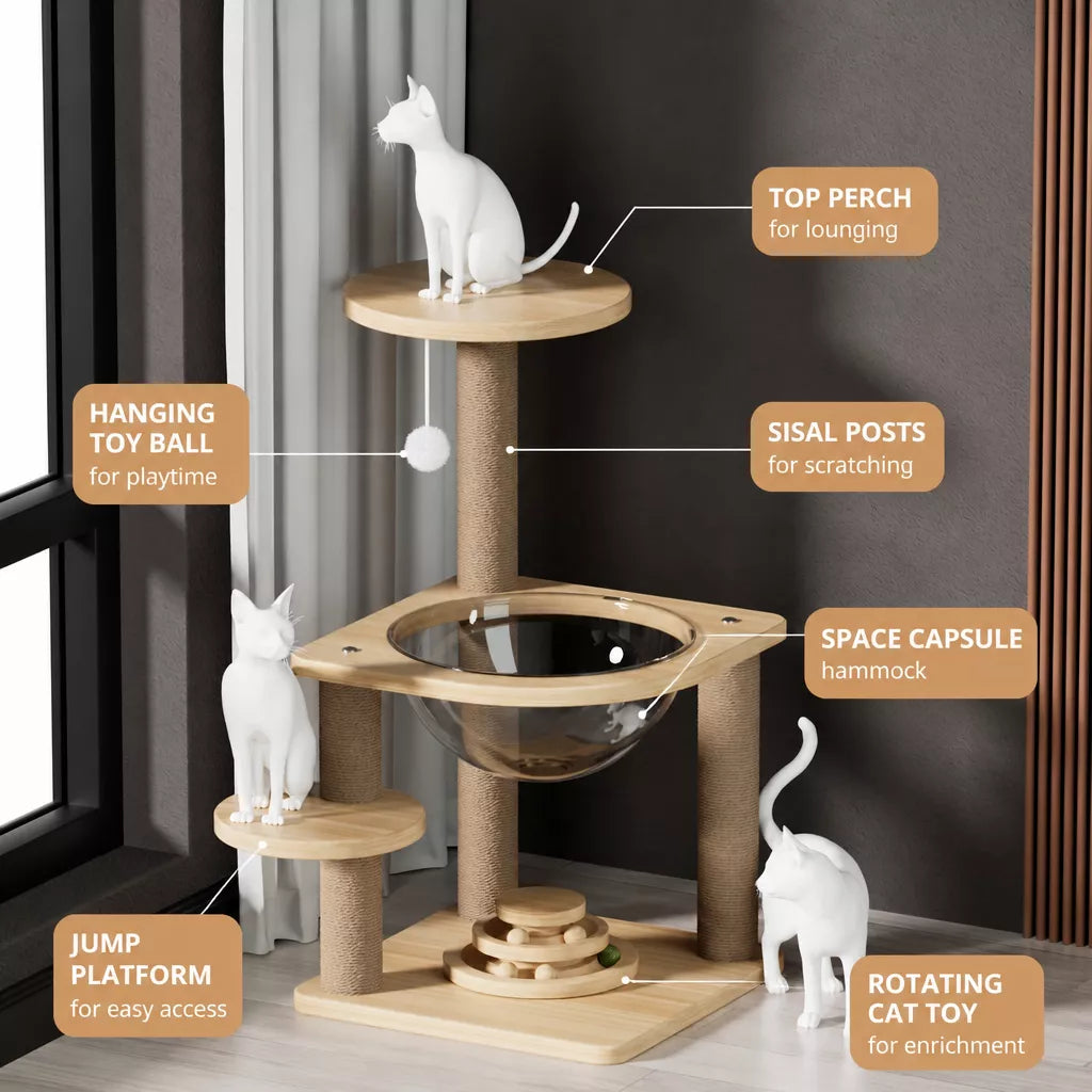 Cat Tree with Space Capsule Hideaway and Scratching Post