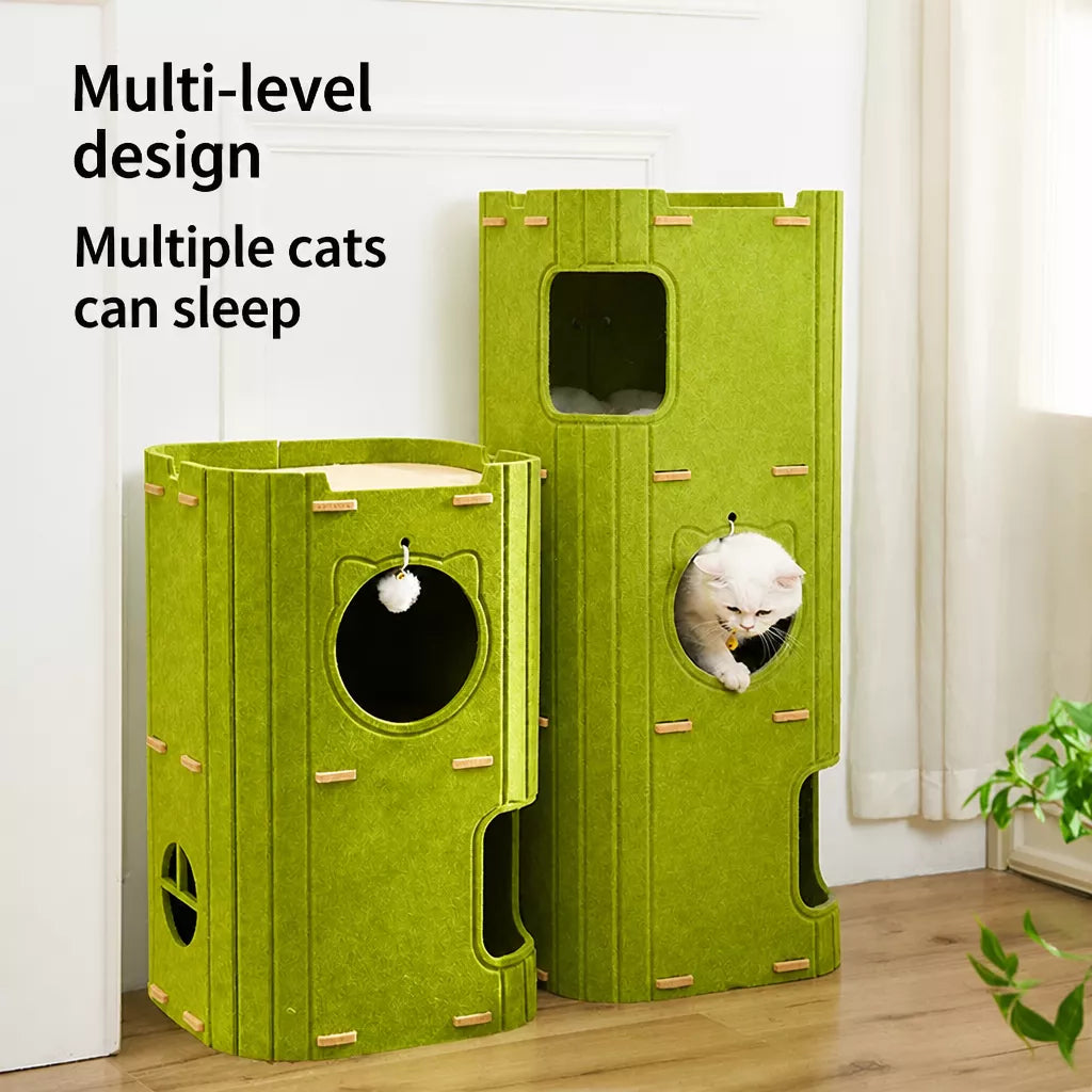 Multi-Level Felt Cat Tree with Enclosed Hideaway