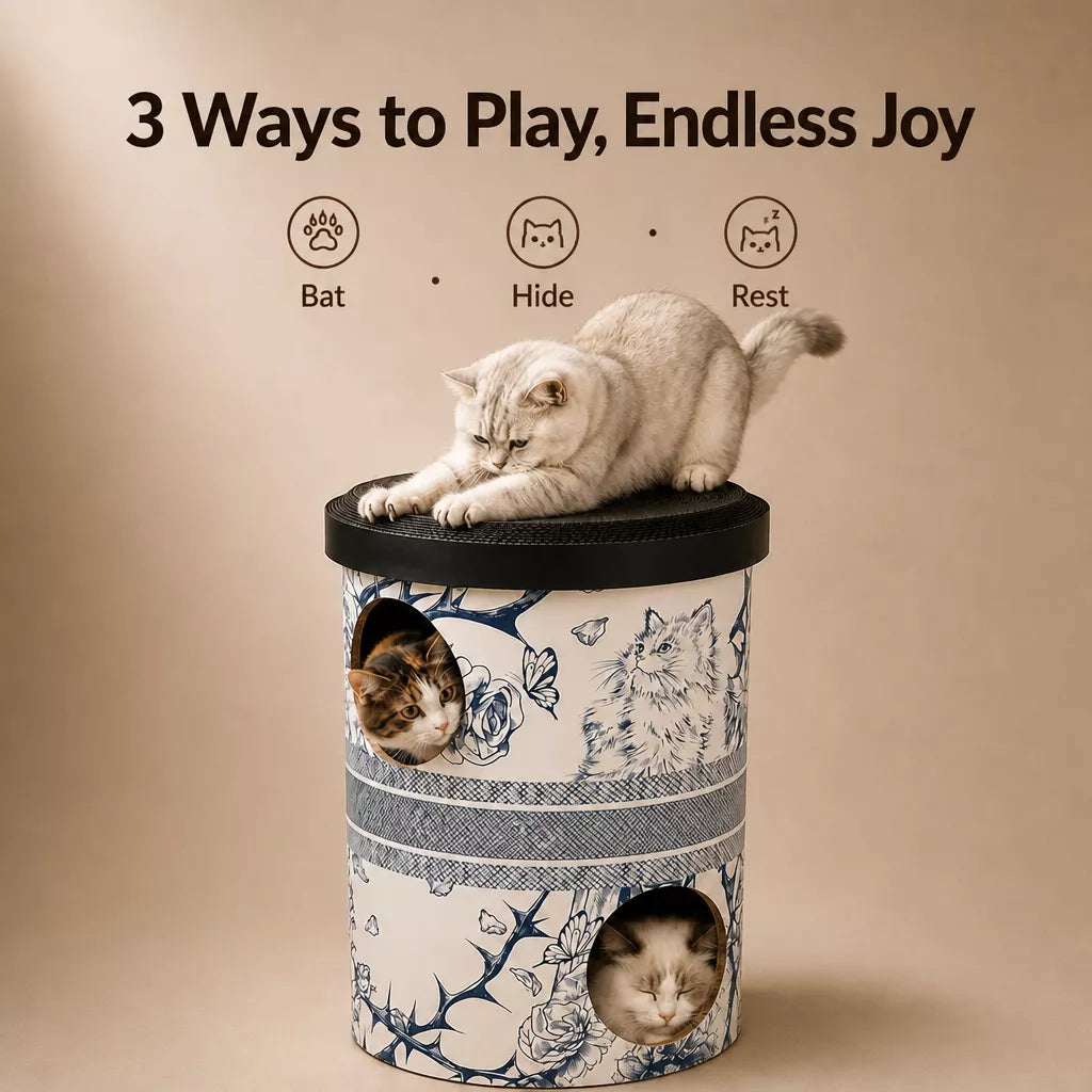 Three-Tier Corrugated Cardboard Cat Scratcher Hideaway