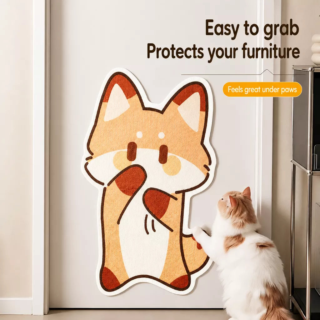 Wall-Mounted Vertical Cat Scratcher with Self-Adhesive Backing