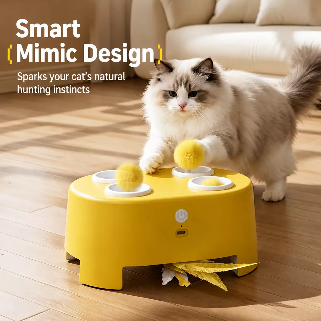 Interactive Electric Whack-a-Mole Cat Toy with Feather Teasers