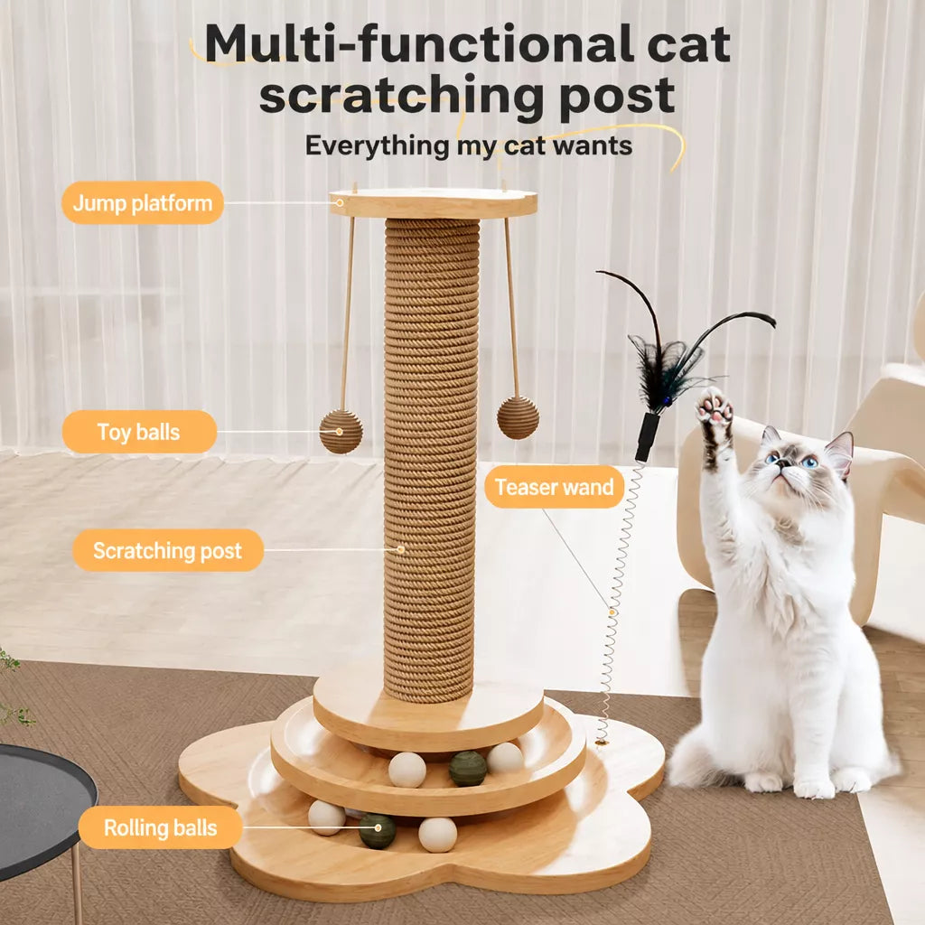 4-in-1 Vertical Cat Scratching Post and Climbing Tower