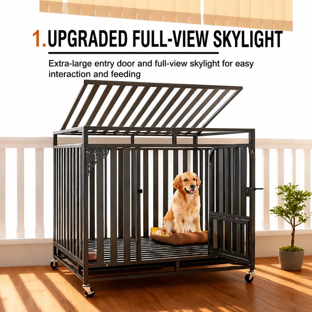 Indoor Metal Dog Crate with Waste Tray for Small to Large Dogs