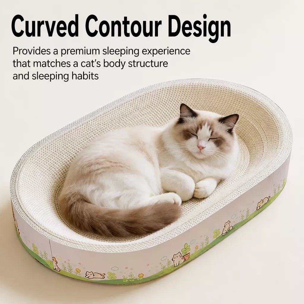 Large Oval Cat Scratcher Lounger with Built-In Cat Bed