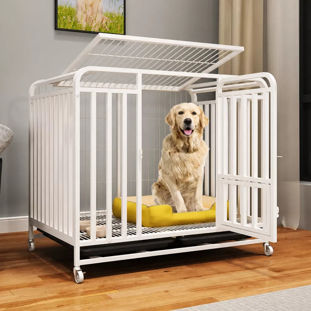 Reinforced Metal Dog Crate with Floor Tray for Medium to Large Dogs