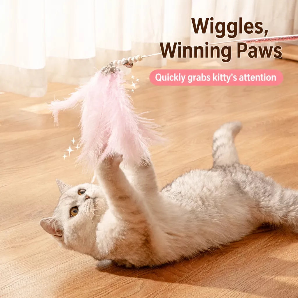 Feather Cat Teaser Wand Toy with Bell