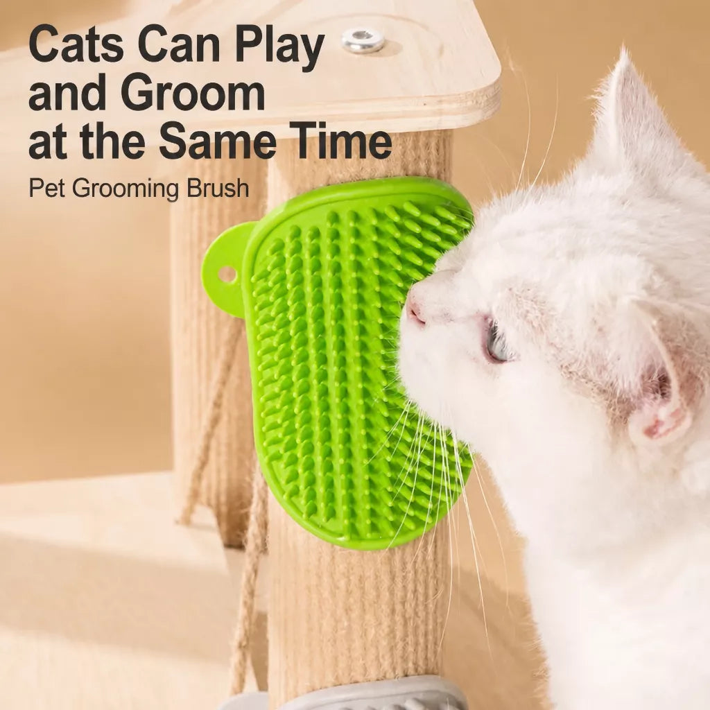 Strap-On Silicone Cat Grooming Brush for Table Legs