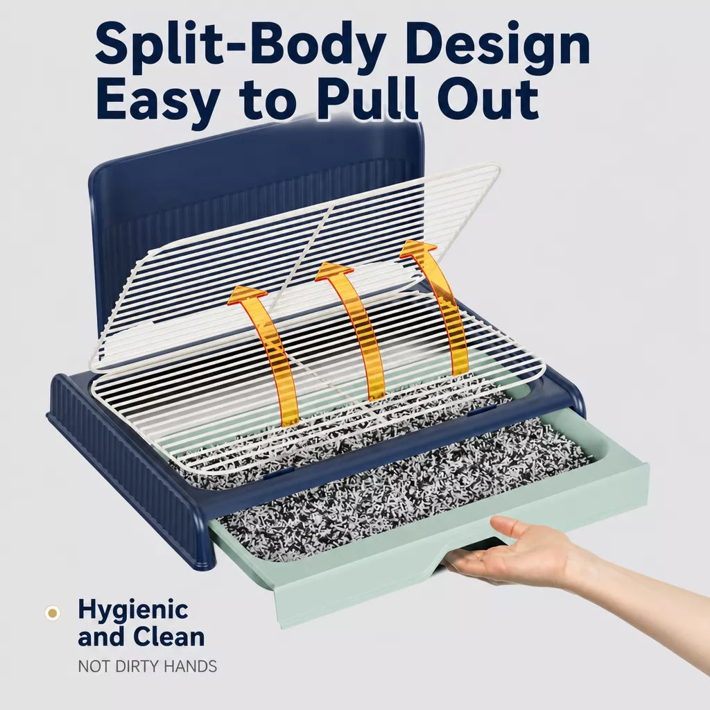 Dog Potty Tray with Back Wall, Wire Grid & Removable Drawer