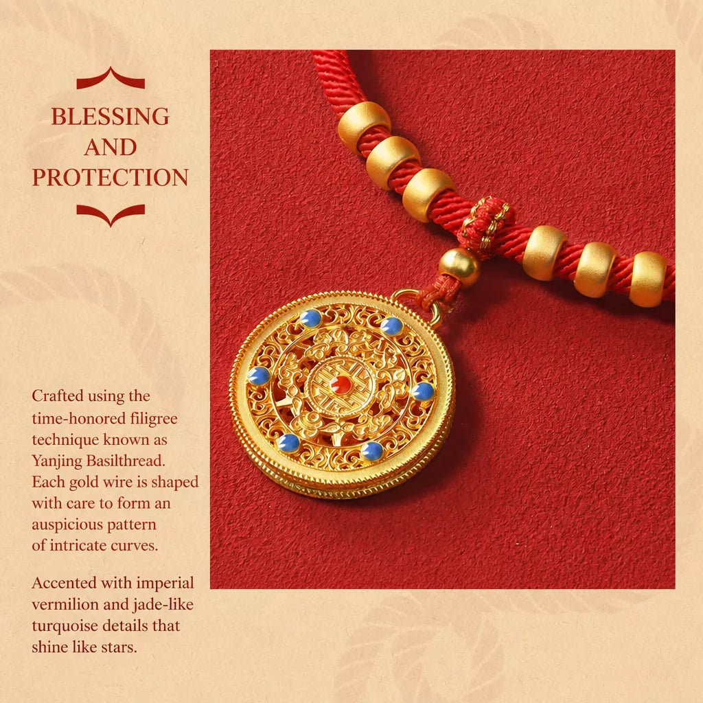 Red Chinese New Year Pet Collar with Decorative Copper Charm