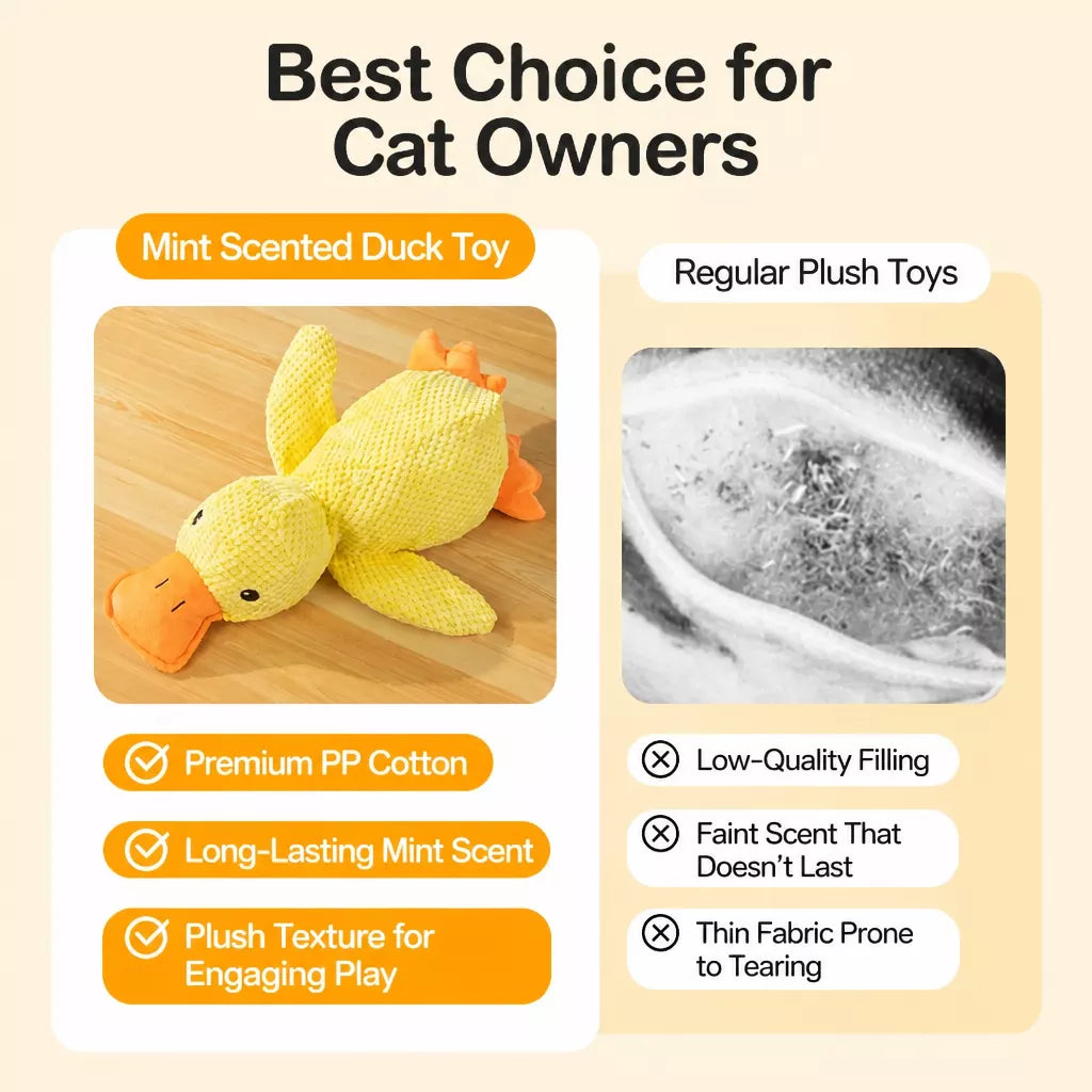 Plush Duck Cat Toy with Crinkle Paper and Catnip