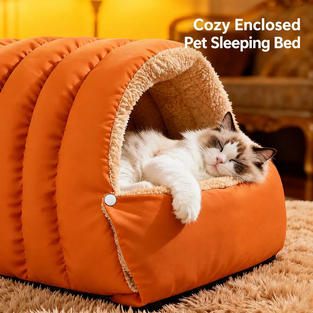 Enclosed Faux Fur Pet Bed for Cats and Small Dogs