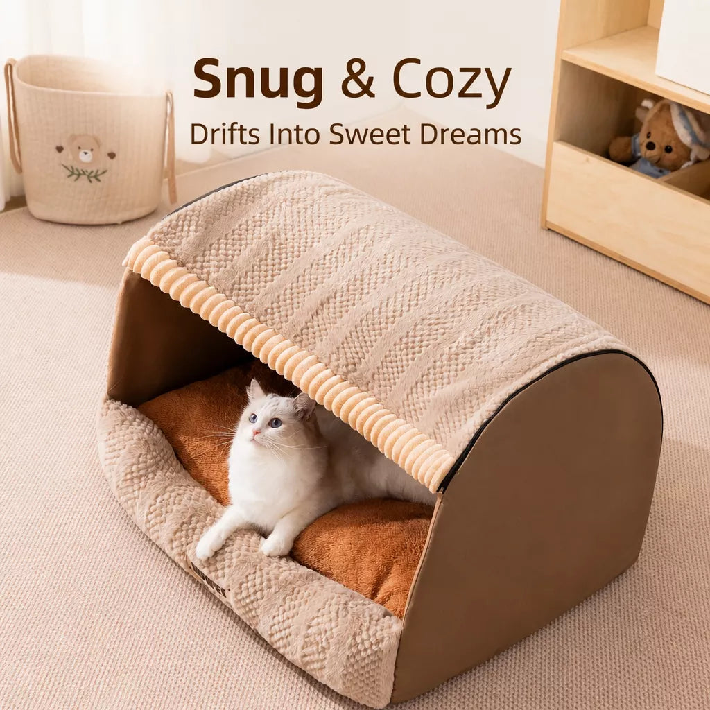 Enclosed Pet Bed with Removable Cover for Cats and Dogs