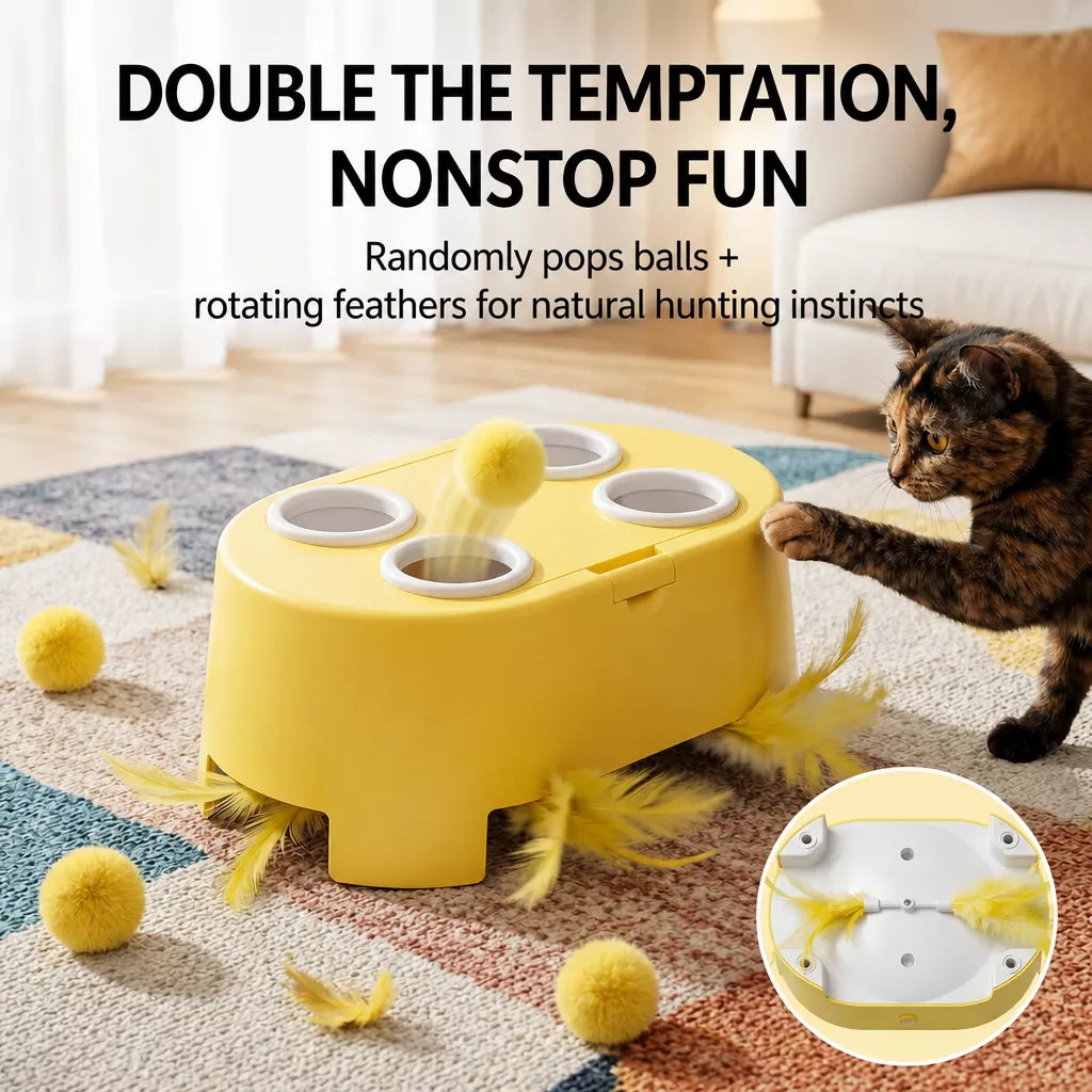 Interactive Electric Cat Toy with Feather and Yarn Attachments