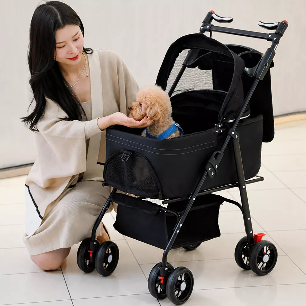 Foldable Pet Stroller with Detachable Carrier and Tray