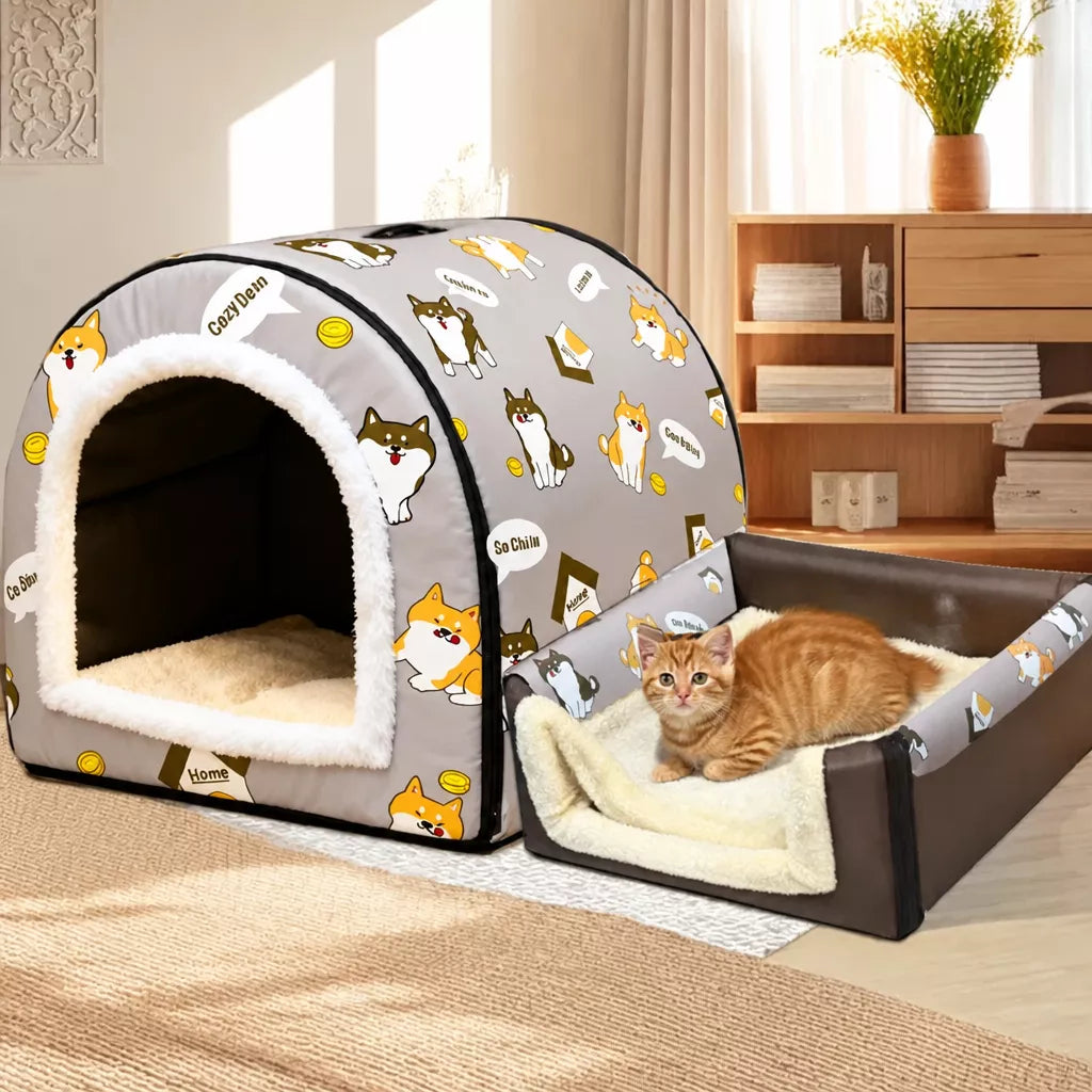 Semi-Enclosed Waterproof Pet Bed for Small to Medium Dogs and Cats