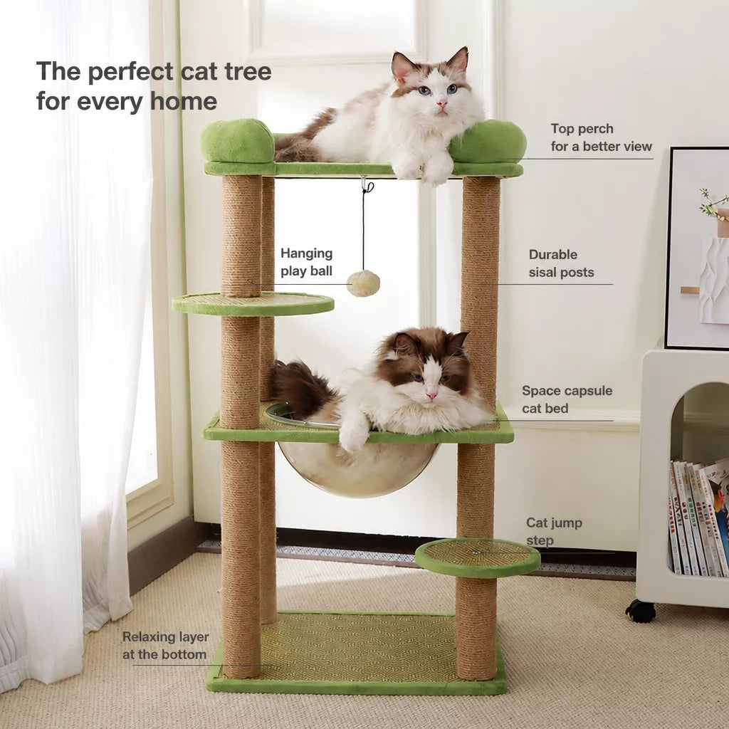 Compact Cat Tree with Space Capsule Hideaway and Perch