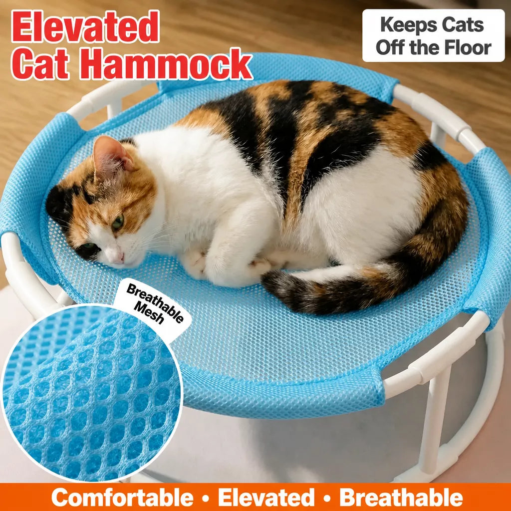 Elevated Round Cat Bed with Breathable Nylon Surface