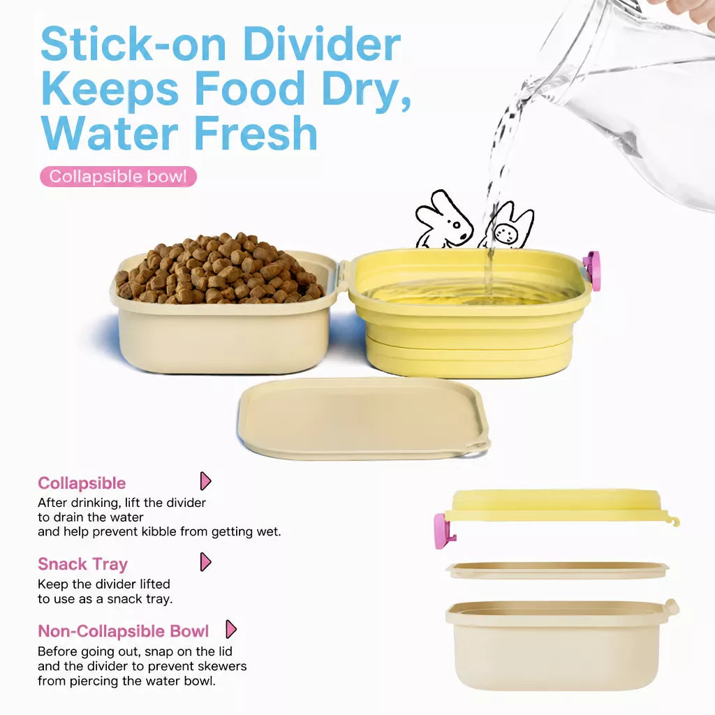 Foldable Double Pet Bowl with Treat Tray, 400 mL Each