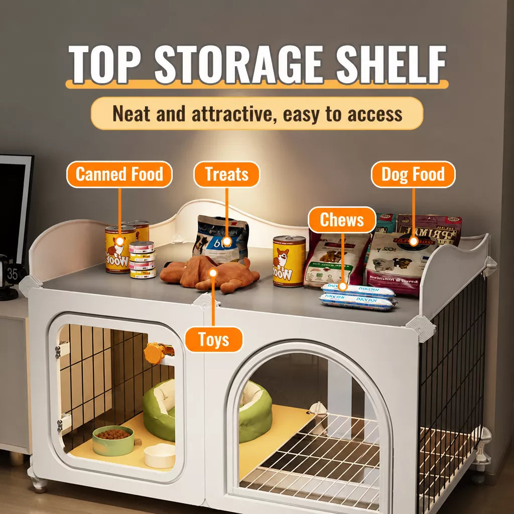 Indoor Dog Crate with Toilet Tray and Separate Living Area
