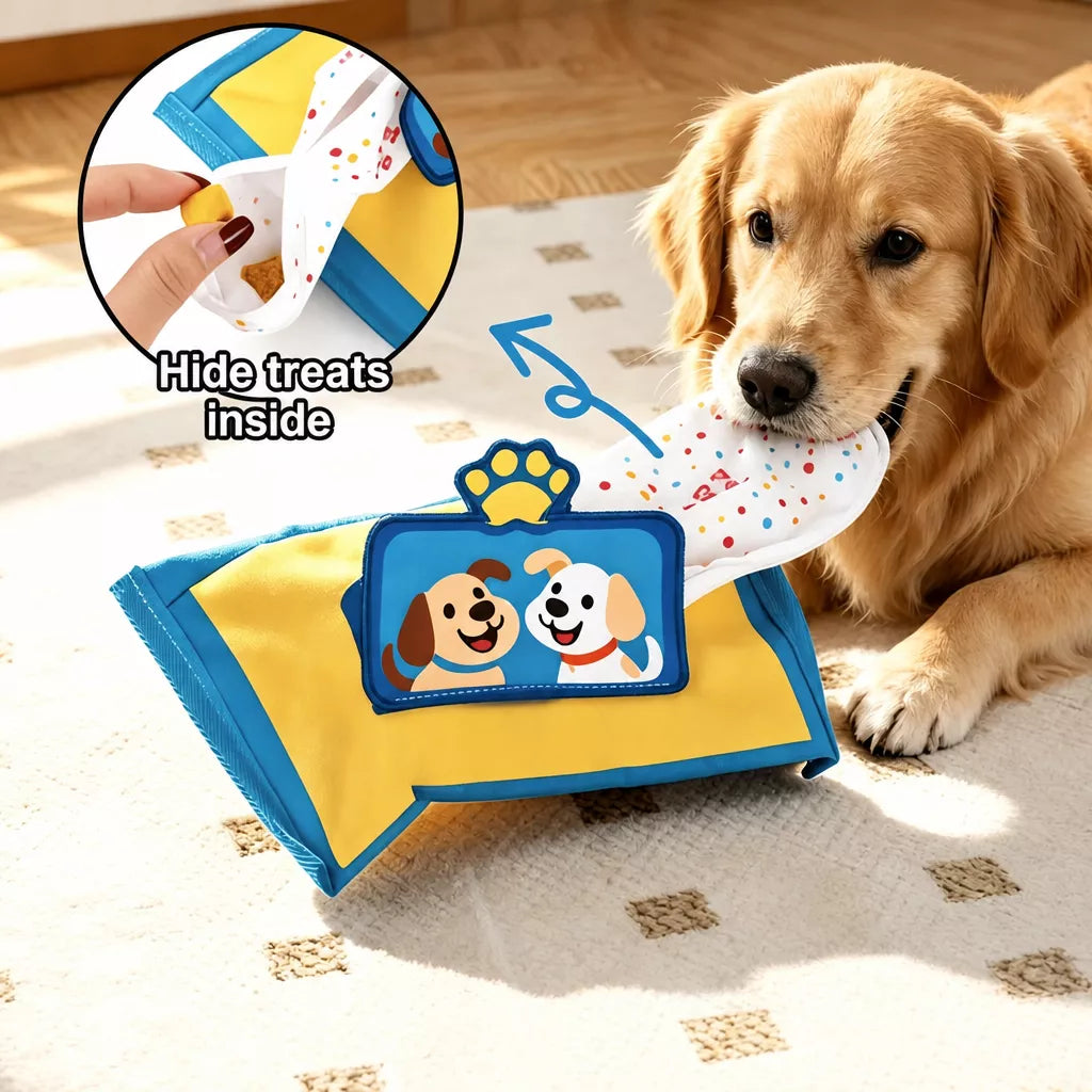 Interactive Tissue-Pulling Dog Toy with Treat Pocket and Squeaker