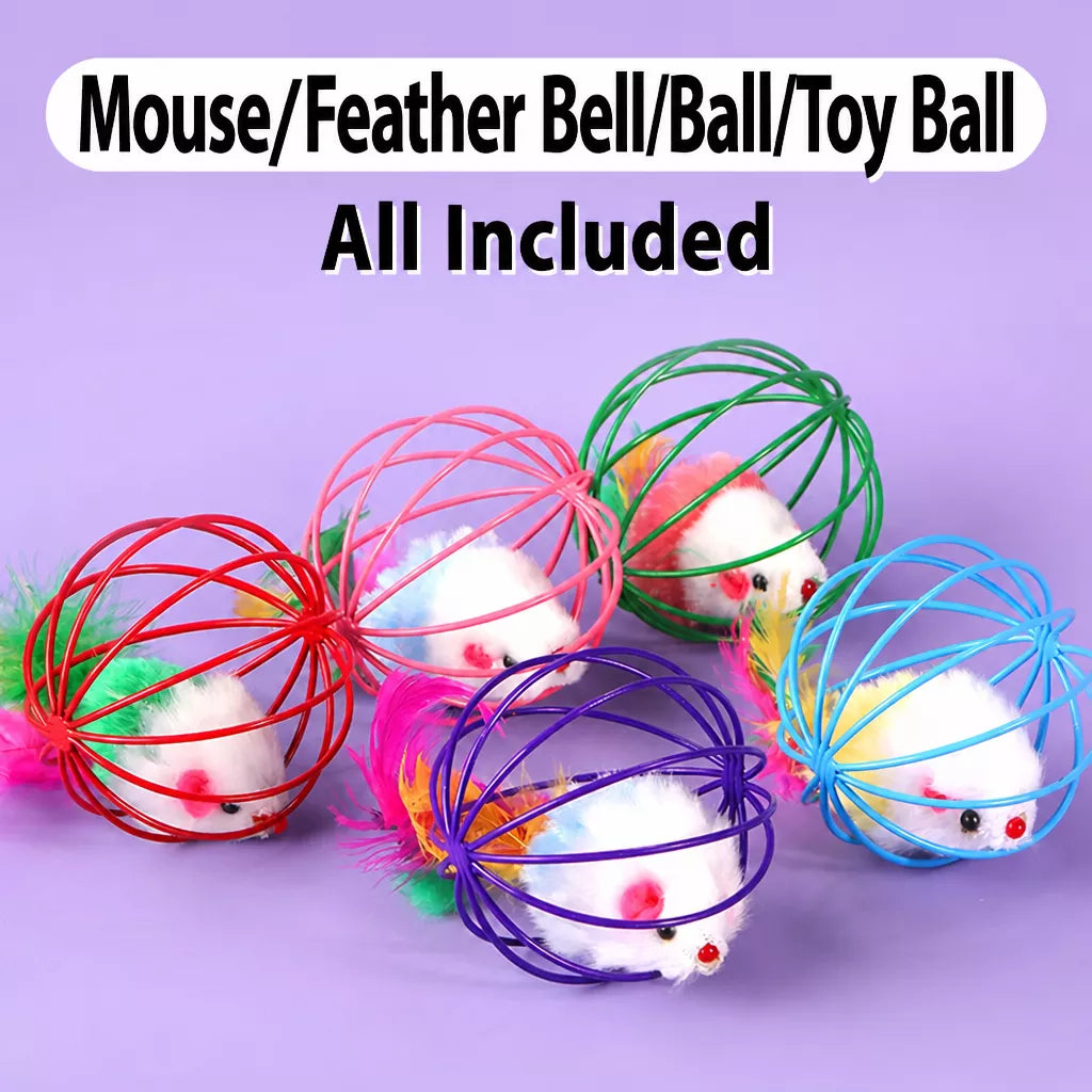 Cage-Style Mouse Cat Toy with Sisal Ball