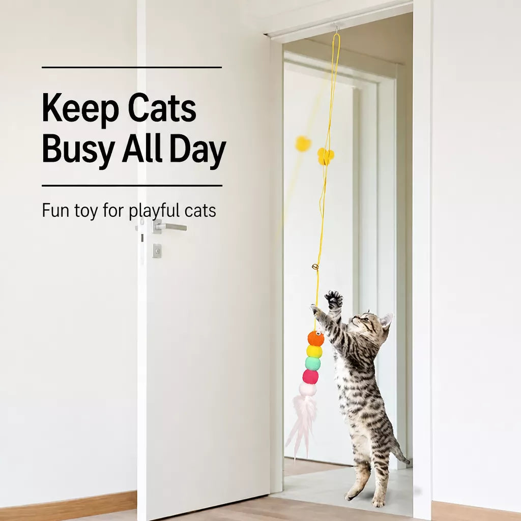 Door-Hanging Feather Cat Teaser Toy with Elastic Cord