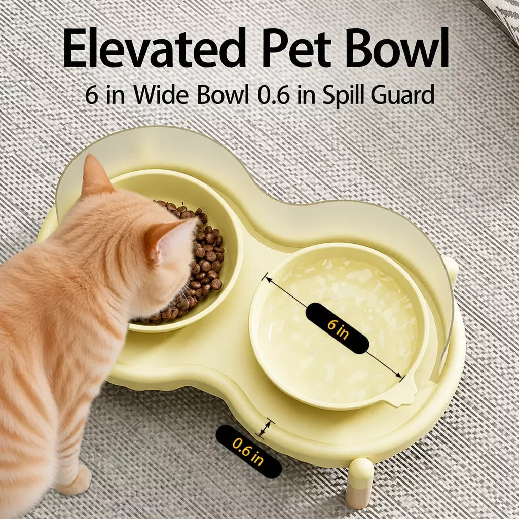 Double Pet Bowl Stand with Paw-Print Bowls
