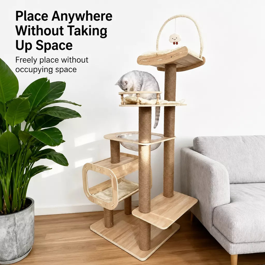 Cat Tree with Enclosed Cat House and Scratching Post