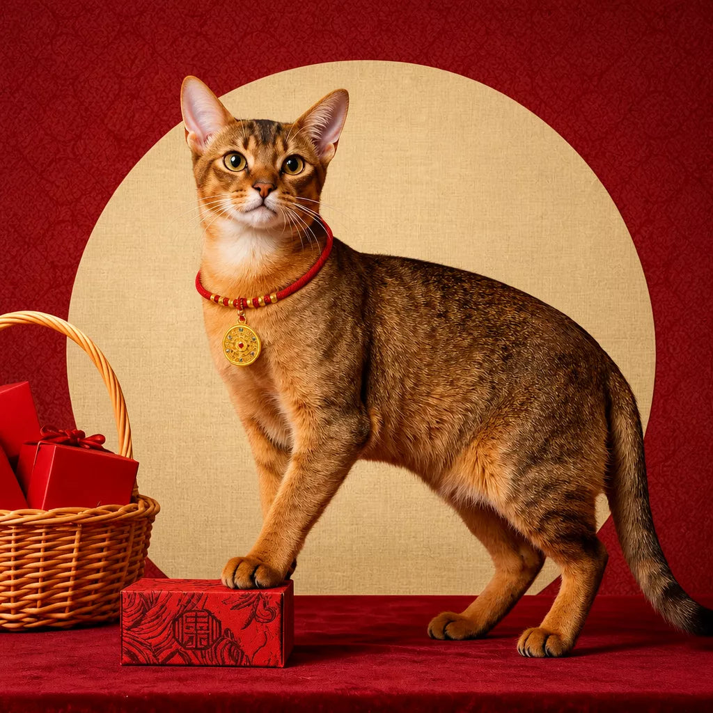 Red Chinese New Year Pet Collar with Decorative Copper Charm