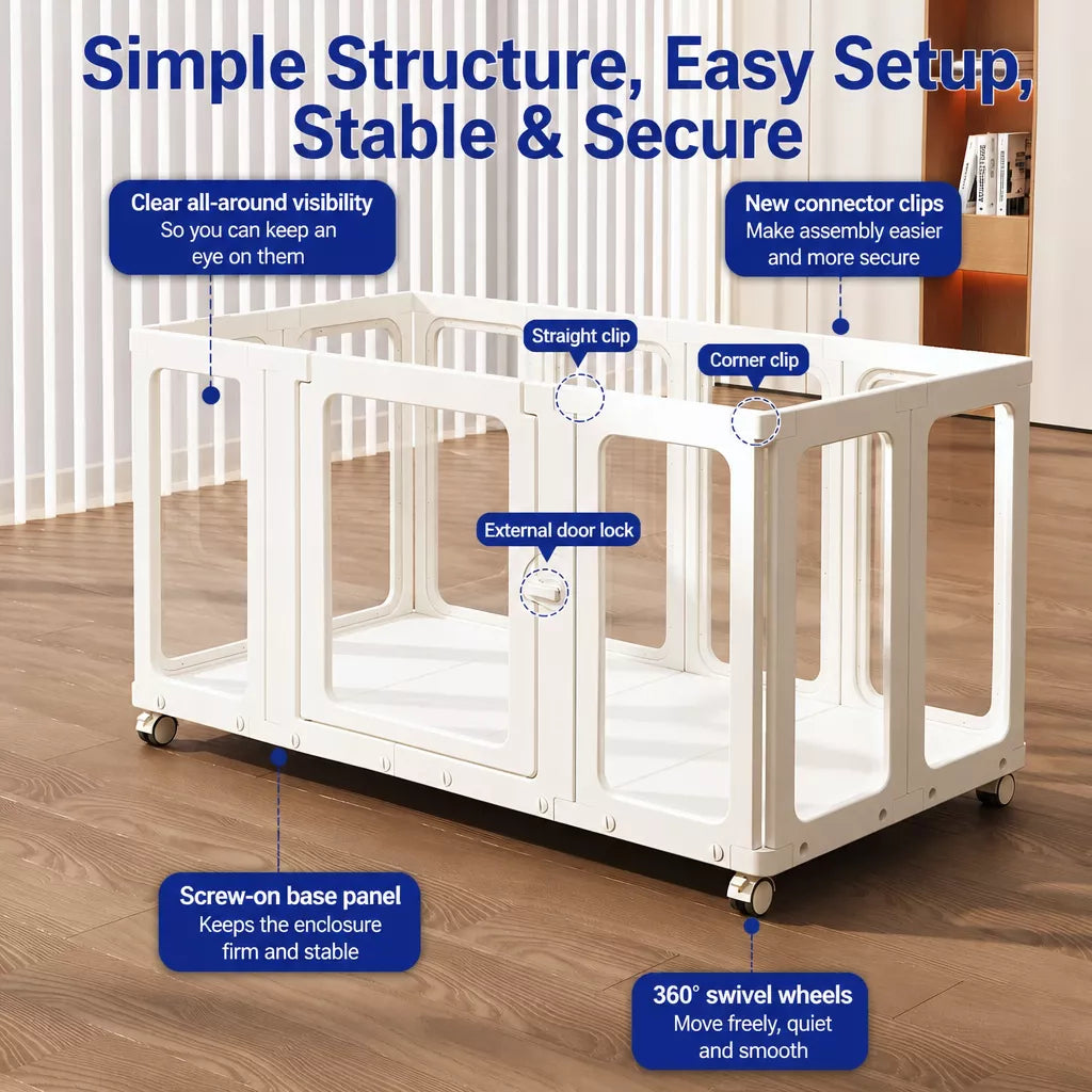 Mobile Indoor Dog Playpen with Door and Swivel Casters