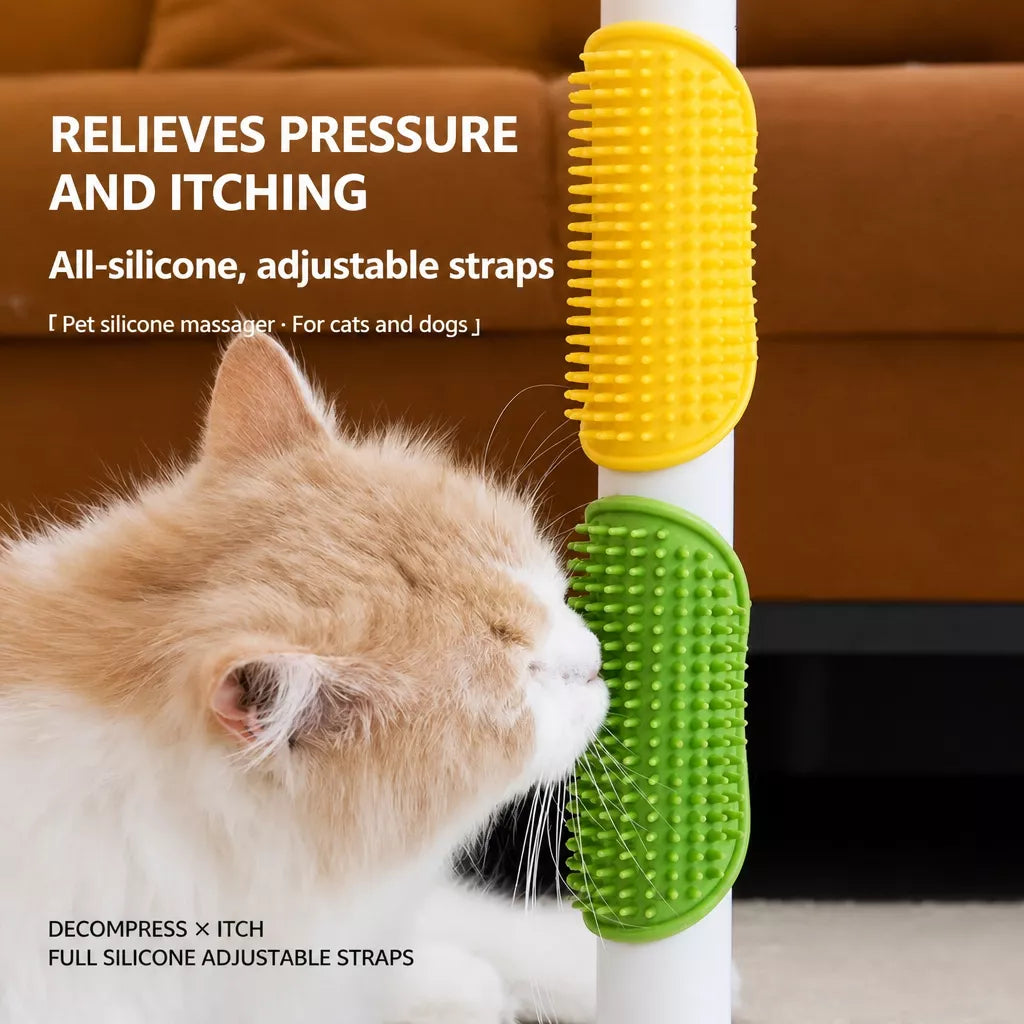 Strap-On Silicone Cat Grooming Brush for Table Legs