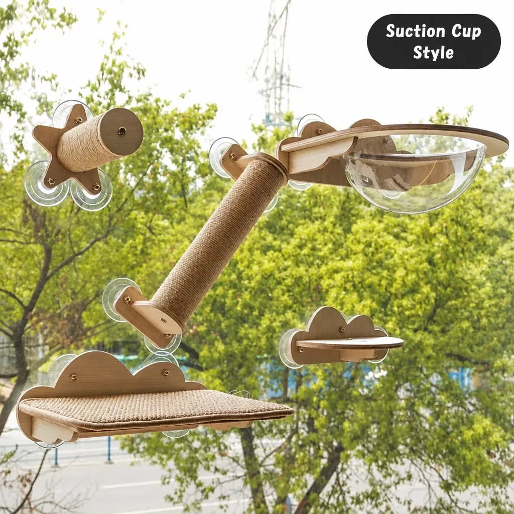 Window-Mounted Cat Tower with Hammock, Perch & Sisal Posts