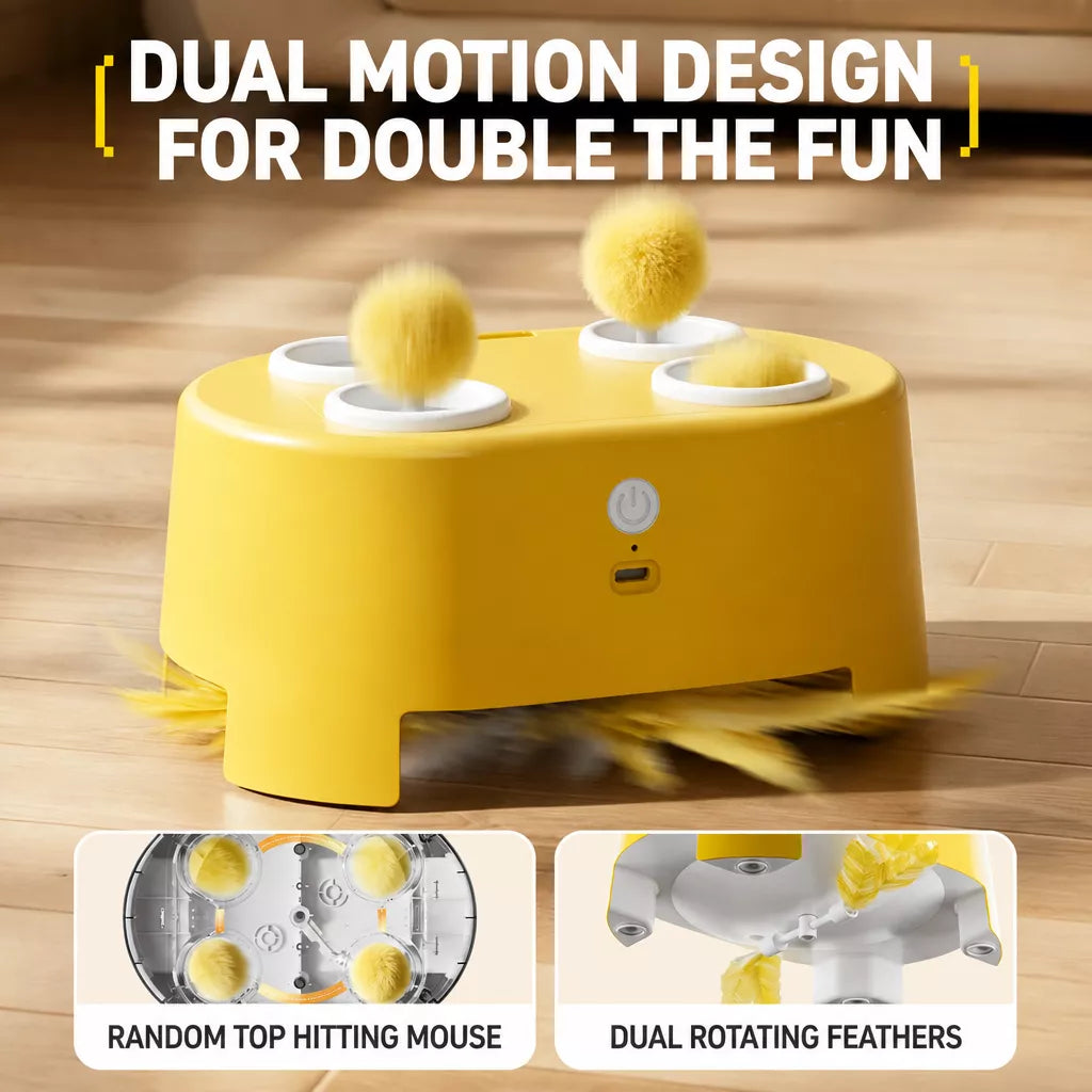 Interactive Electric Whack-a-Mole Cat Toy with Feather Teasers