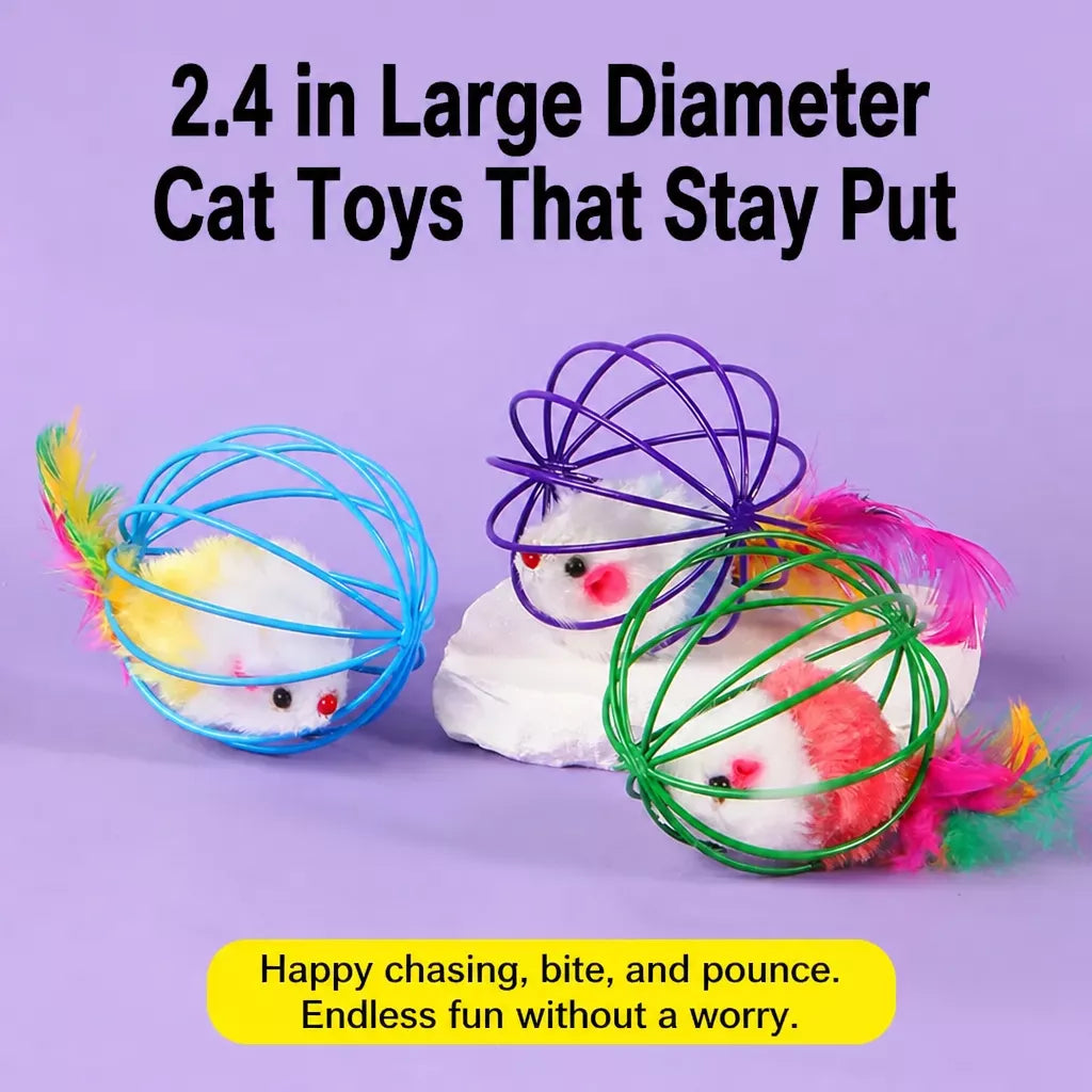 Cage-Style Mouse Cat Toy with Sisal Ball