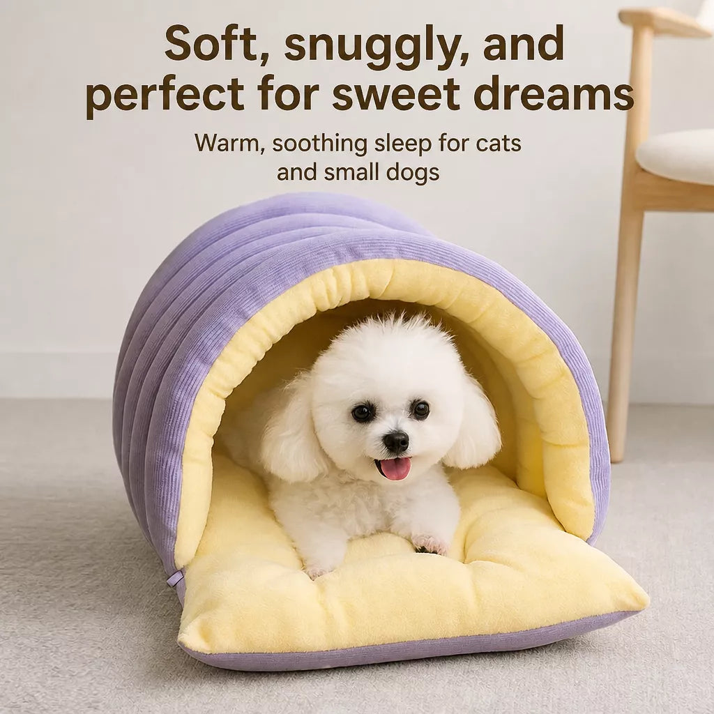 Semi-Enclosed Cat & Dog Bed with Removable Washable Cover