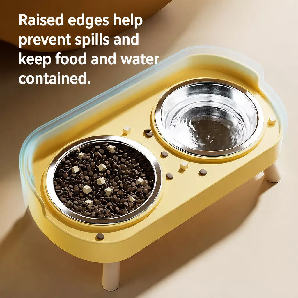 Double Dog Bowl Stand with Stainless Steel Bowls