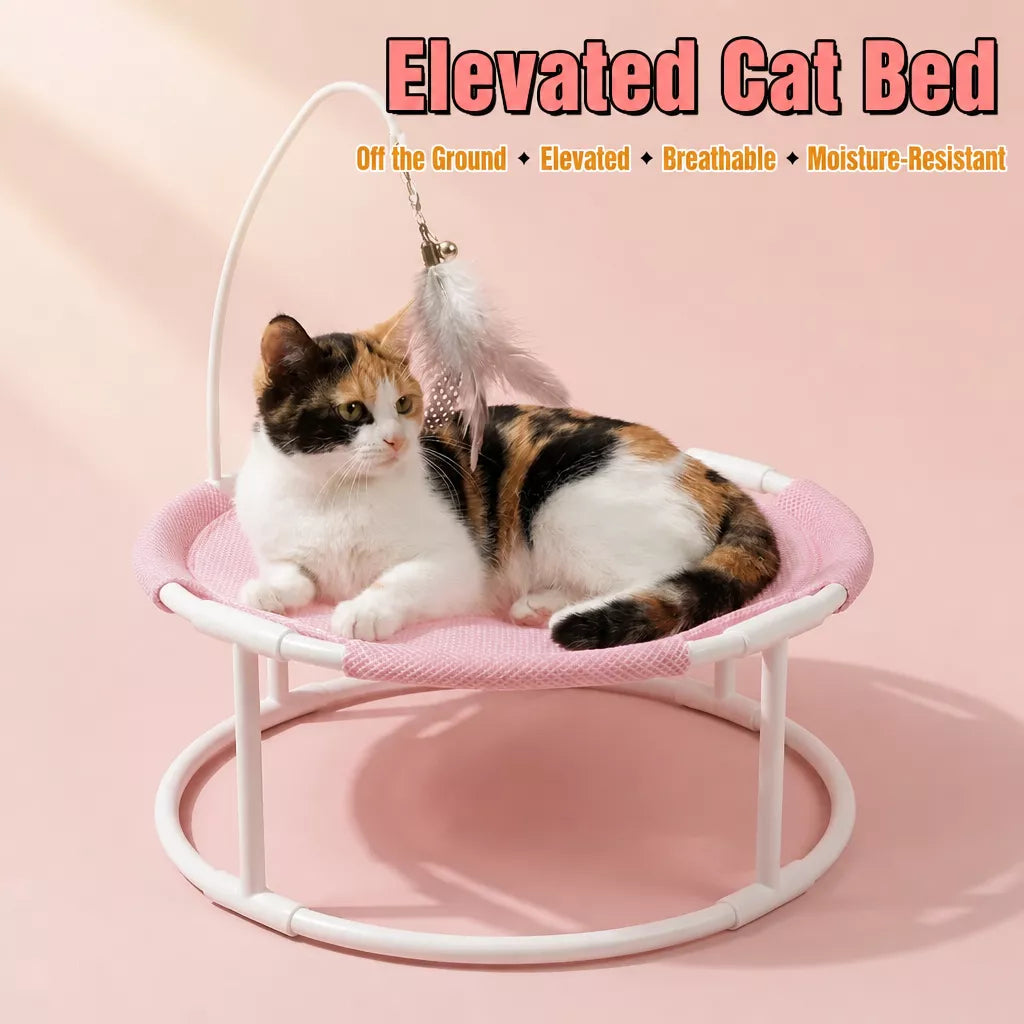 Round Elevated Pet Bed with Breathable Hammock-Style Surface