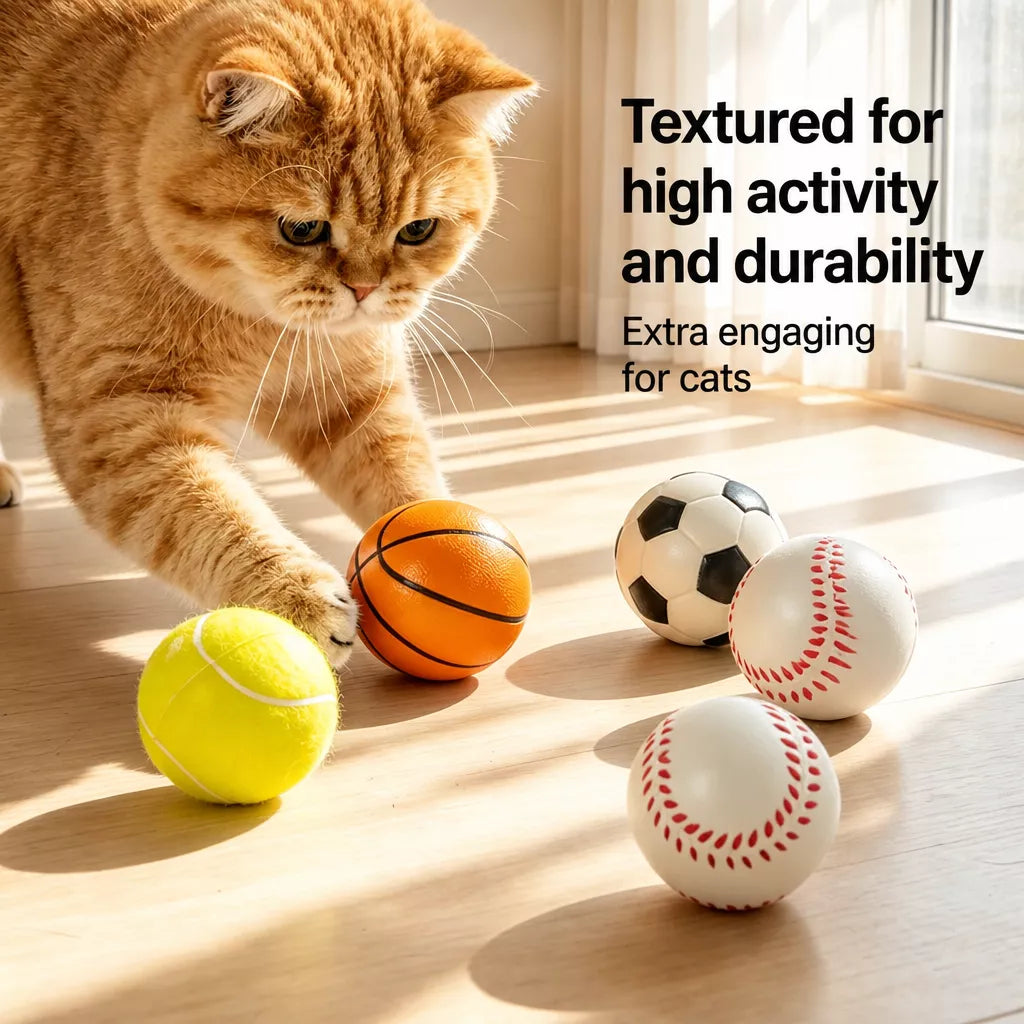 Cat Sports Ball Toys with Teaser Wand
