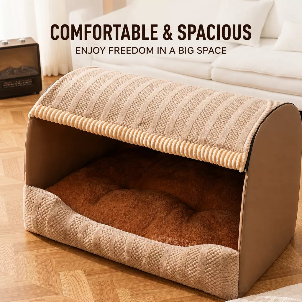 Enclosed Pet Bed with Removable Cover for Cats and Dogs