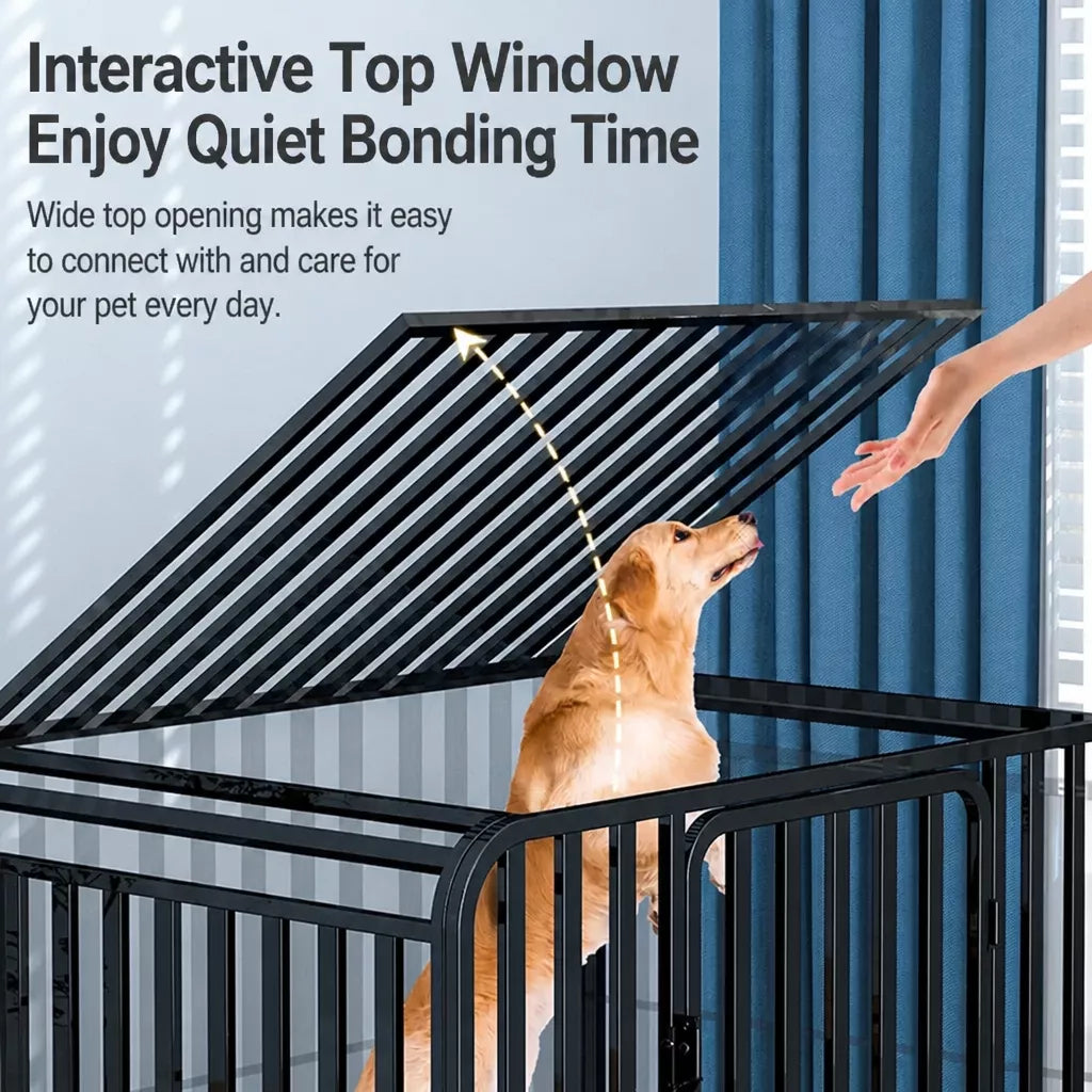 Indoor Dog Crate with Tray and Locking Casters