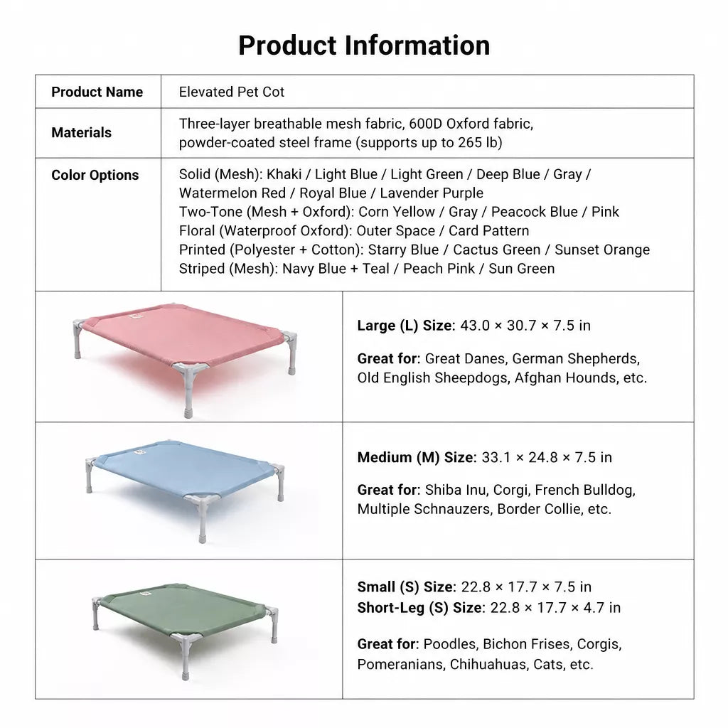 Elevated Dog Bed with Steel Frame and Breathable Fabric