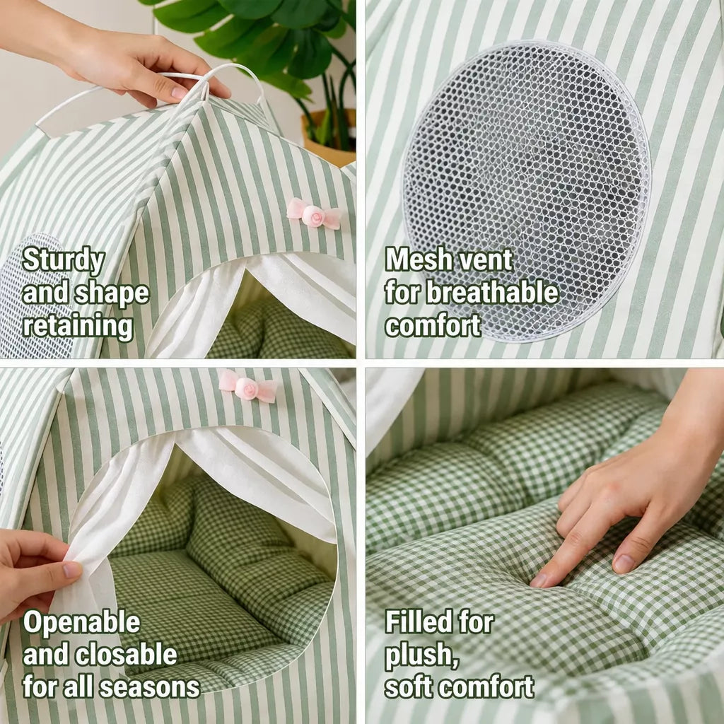 Indoor Tent Bed for Cats and Dogs with Reversible Cushion
